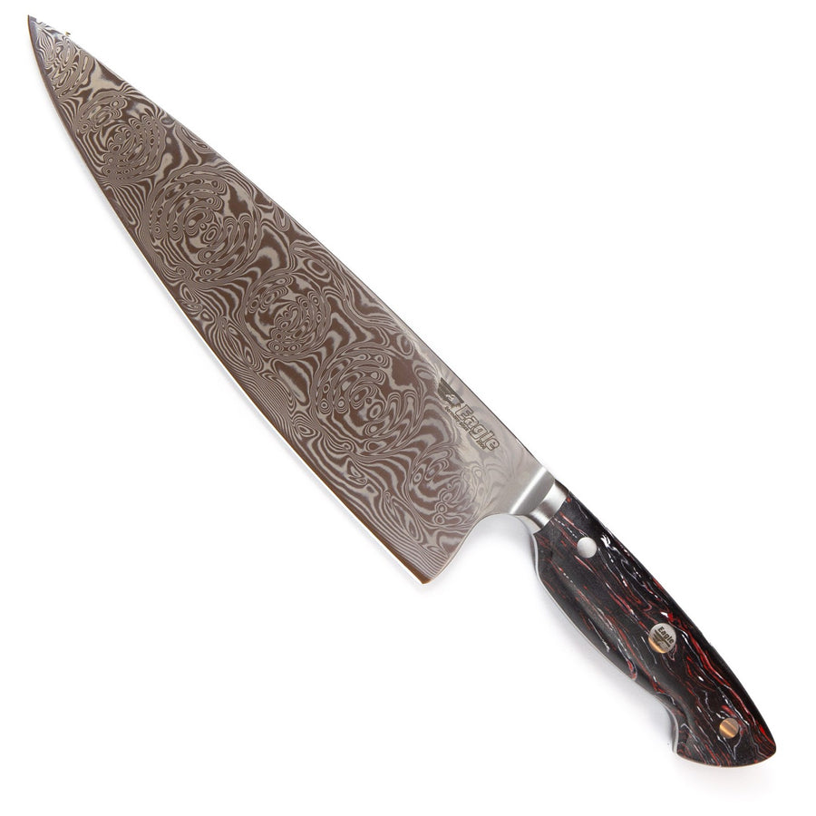 Eagle Pro U-Grip - Chefmesser 23 cm Klingenlänge - Voll-Damaststahl 108 Lagen / Heftschalen: G10 schwarz-rot-weiß