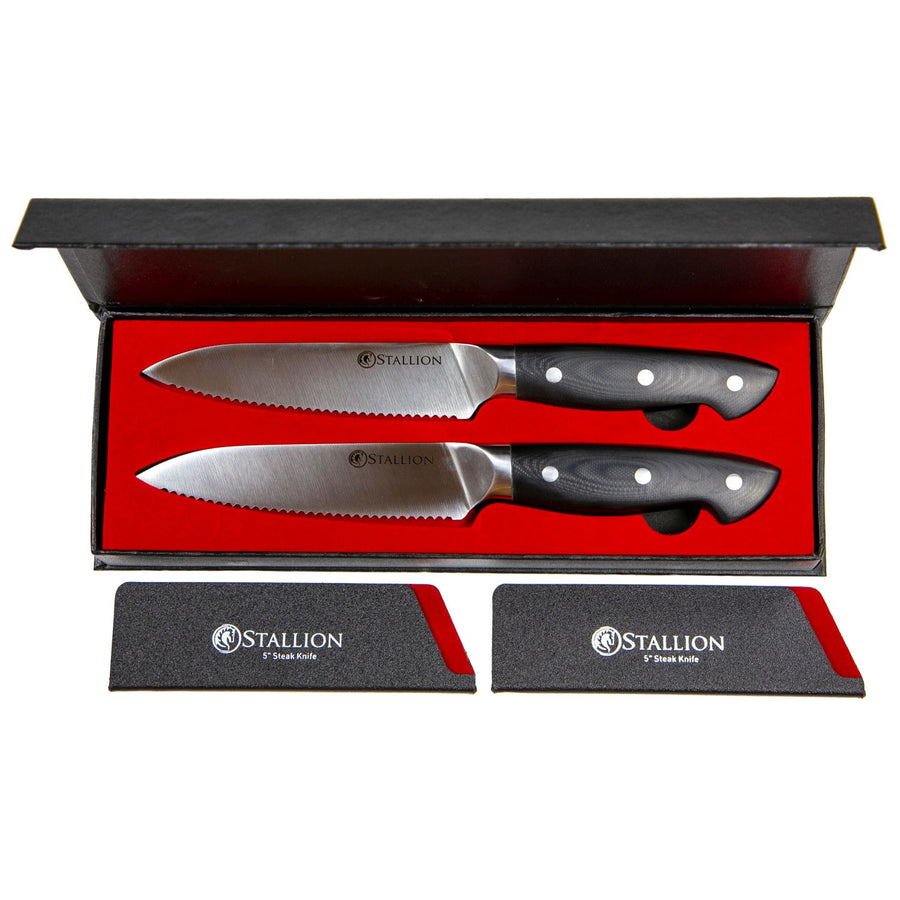 Stallion Professional Messer Zwei Steakmesser 12,5 cm - Klinge: 1.4116 Messerstahl, Griff: G10 GFK