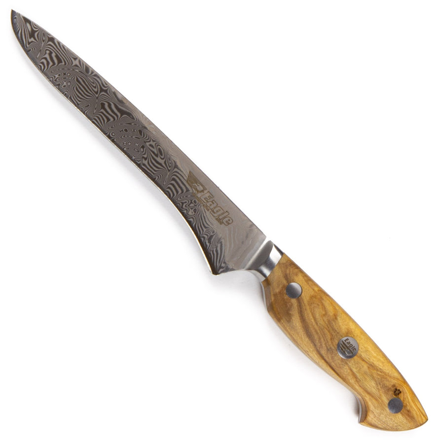 Eagle Pro U-Grip - Ausbeinmesser 15 cm Klingenlänge - Voll-Damaststahl 108 Lagen / Heftschalen: Olivenholz aus Süditalien