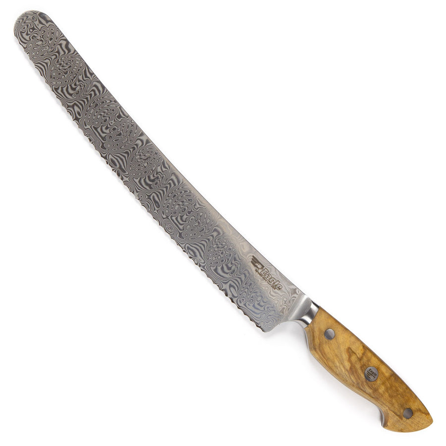 Eagle Pro U-Grip - Brotmesser 26 cm Klingenlänge - Voll-Damaststahl 108 Lagen / Heftschalen: Olivenholz aus Süditalien