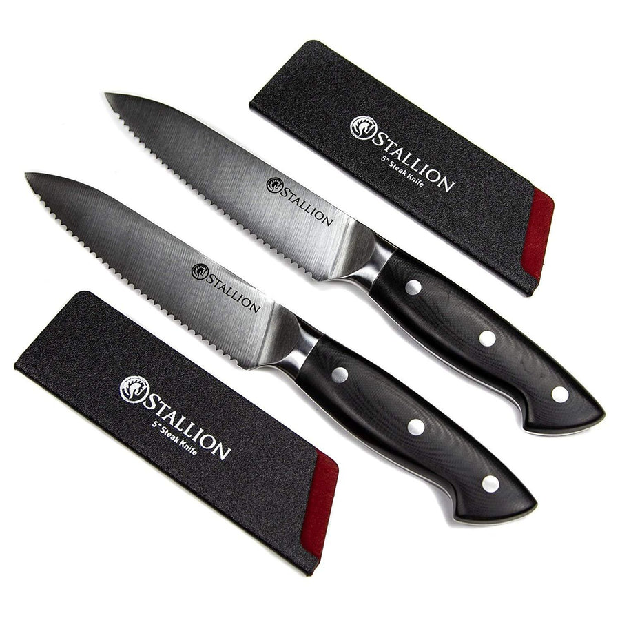 Stallion Professional Messer Zwei Steakmesser 12,5 cm - Klinge: 1.4116 Messerstahl, Griff: G10 GFK