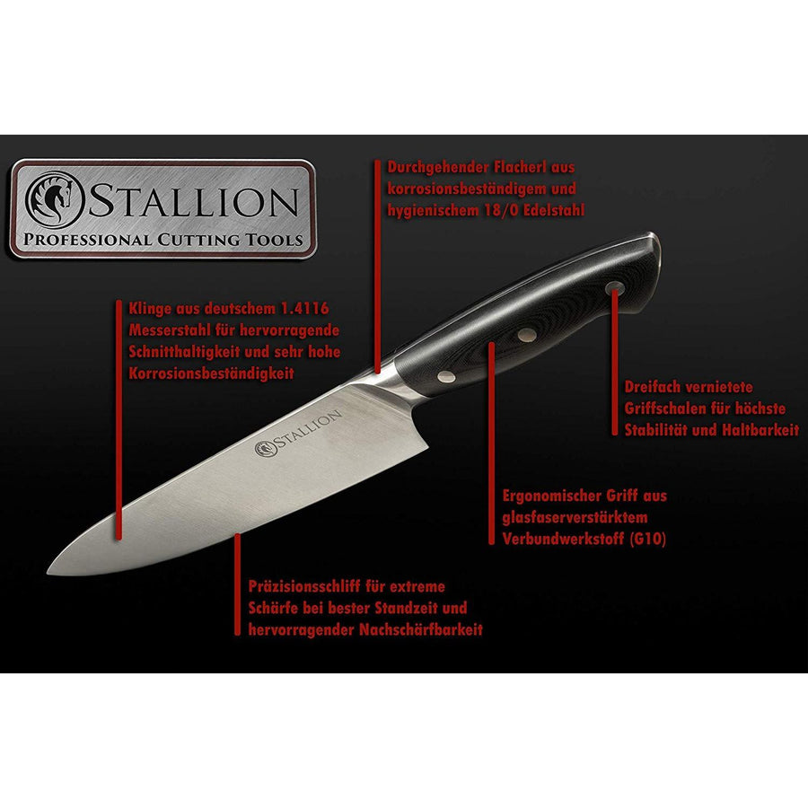 Stallion Professional Messer Allzweckmesser 9 cm - Klinge: 1.4116 Messerstahl, Griff: G10 GFK