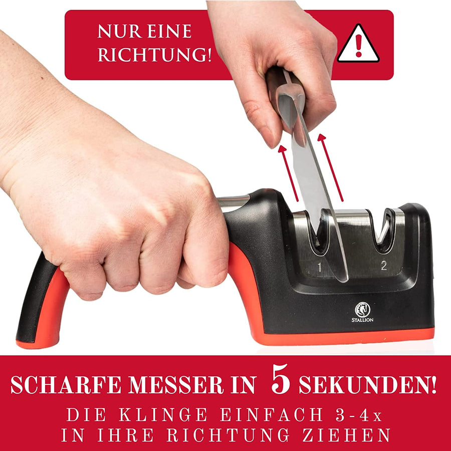 Stallion Professional - Messerschärfer mit einstellbarem Schleifwinkel - Doppelschleifsystem mit Karbonstahl und Keramik