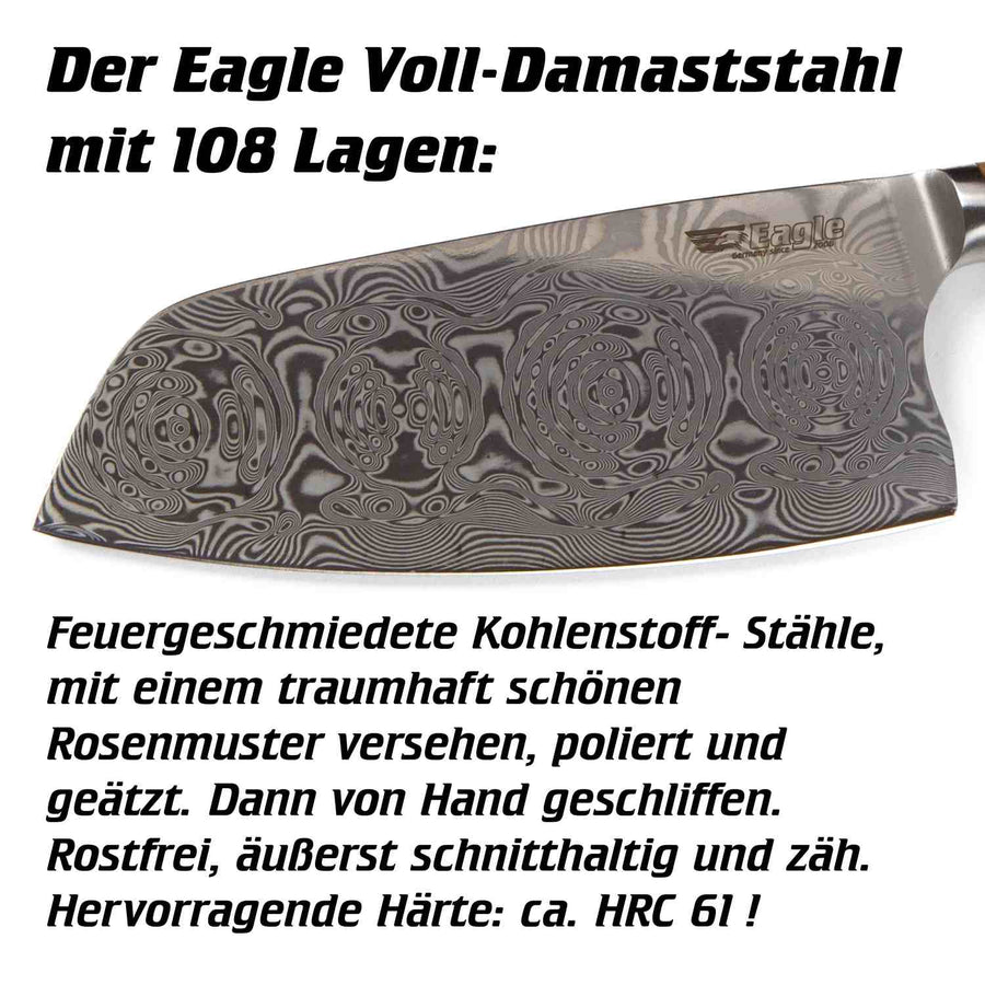 Eagle Pro U-Grip - Ausbeinmesser 15 cm Klingenlänge - Voll-Damaststahl 108 Lagen / Heftschalen: Olivenholz aus Süditalien
