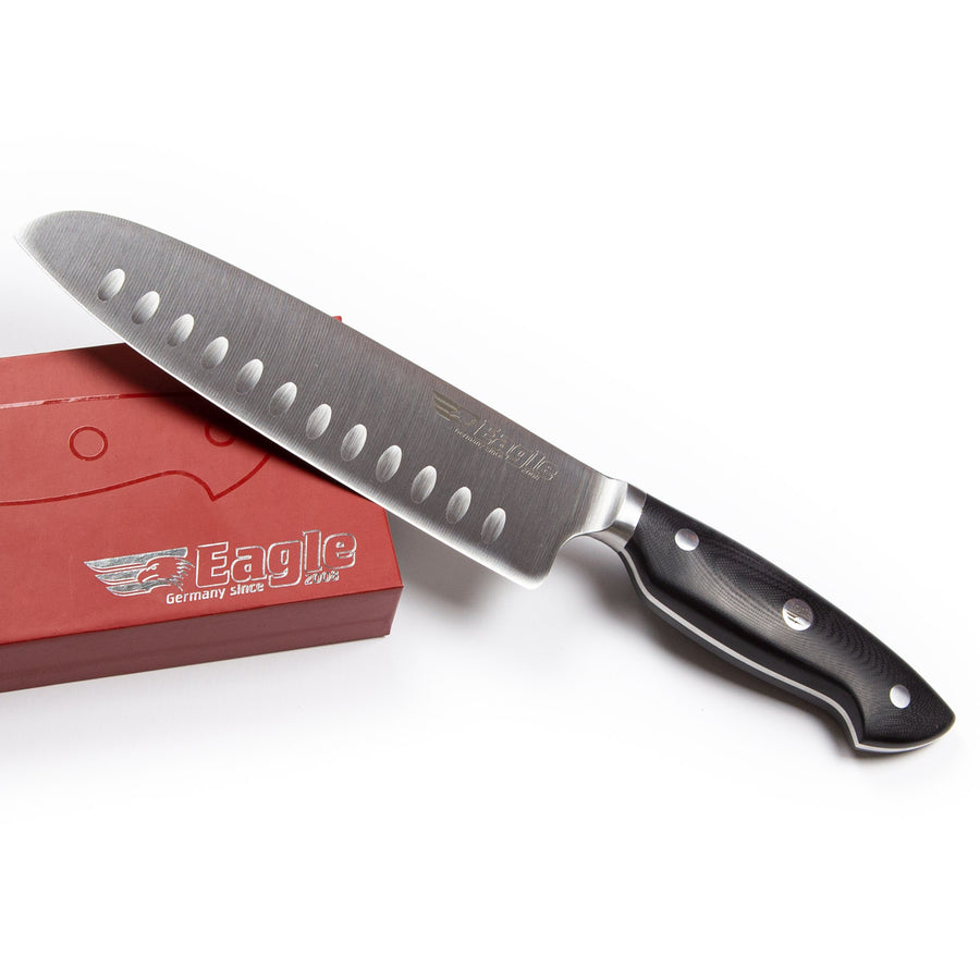 Eagle Pro U-Grip - Santoku-Messer 18 cm Klingenlänge - Deutscher Messerstahl 1.4116 / Heftschalen: G10 schwarz