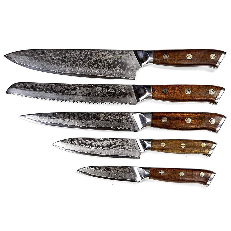 Stallion Damastmesser Ironwood Messerset - Fünf Messer inklusive Messerblock