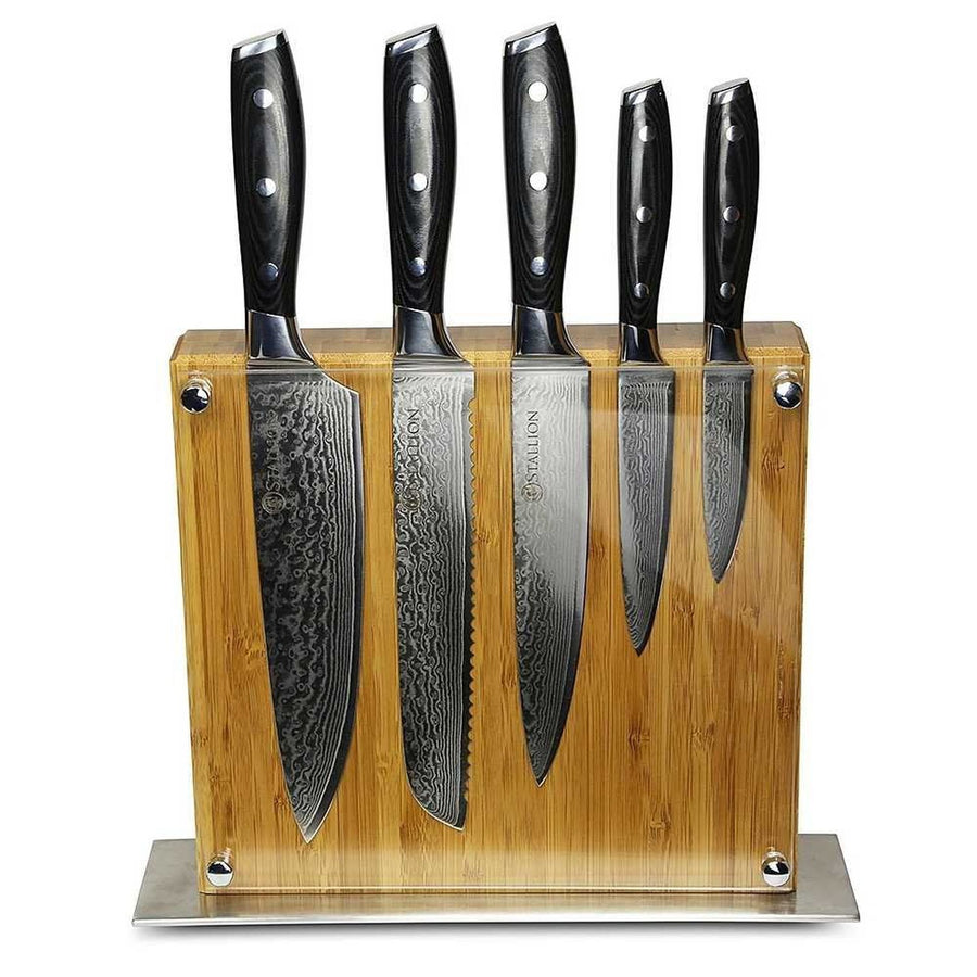 Stallion Damastmesser Wave Messerset - Messer aus Damaststahl mit Messerblock