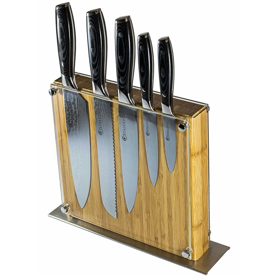 Stallion Damastmesser Wave Messerset - Messer aus Damaststahl mit Messerblock