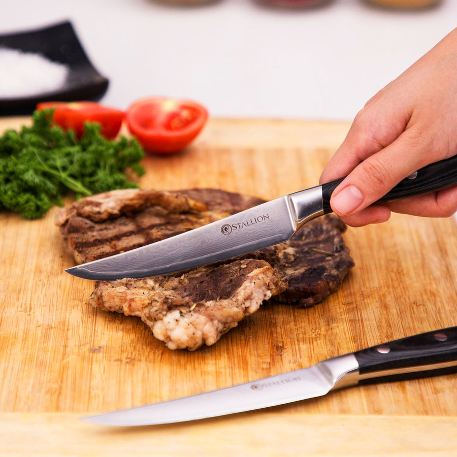 Stallion Damastmesser Wave Zwei Steakmesser - Messer aus Damaststahl in Edler Geschenkbox