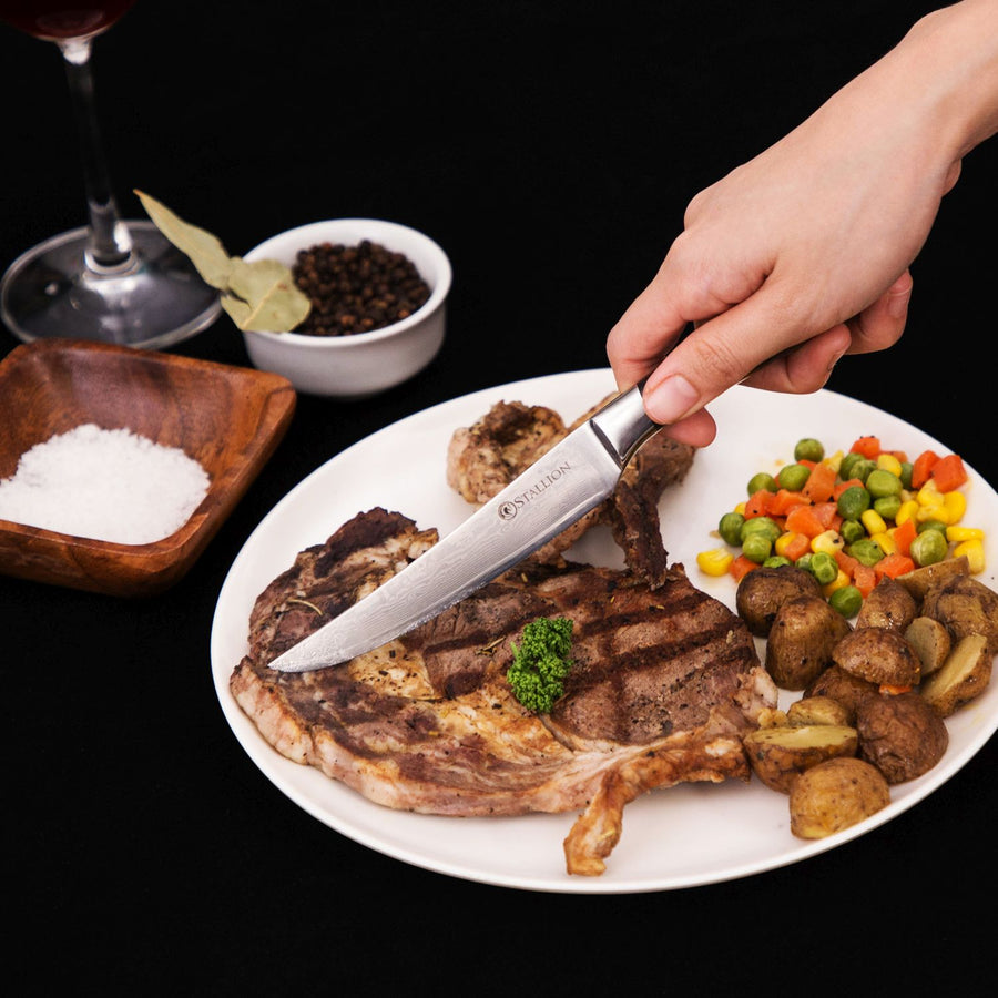Stallion Damastmesser Wave Zwei Steakmesser - Messer aus Damaststahl in Edler Geschenkbox